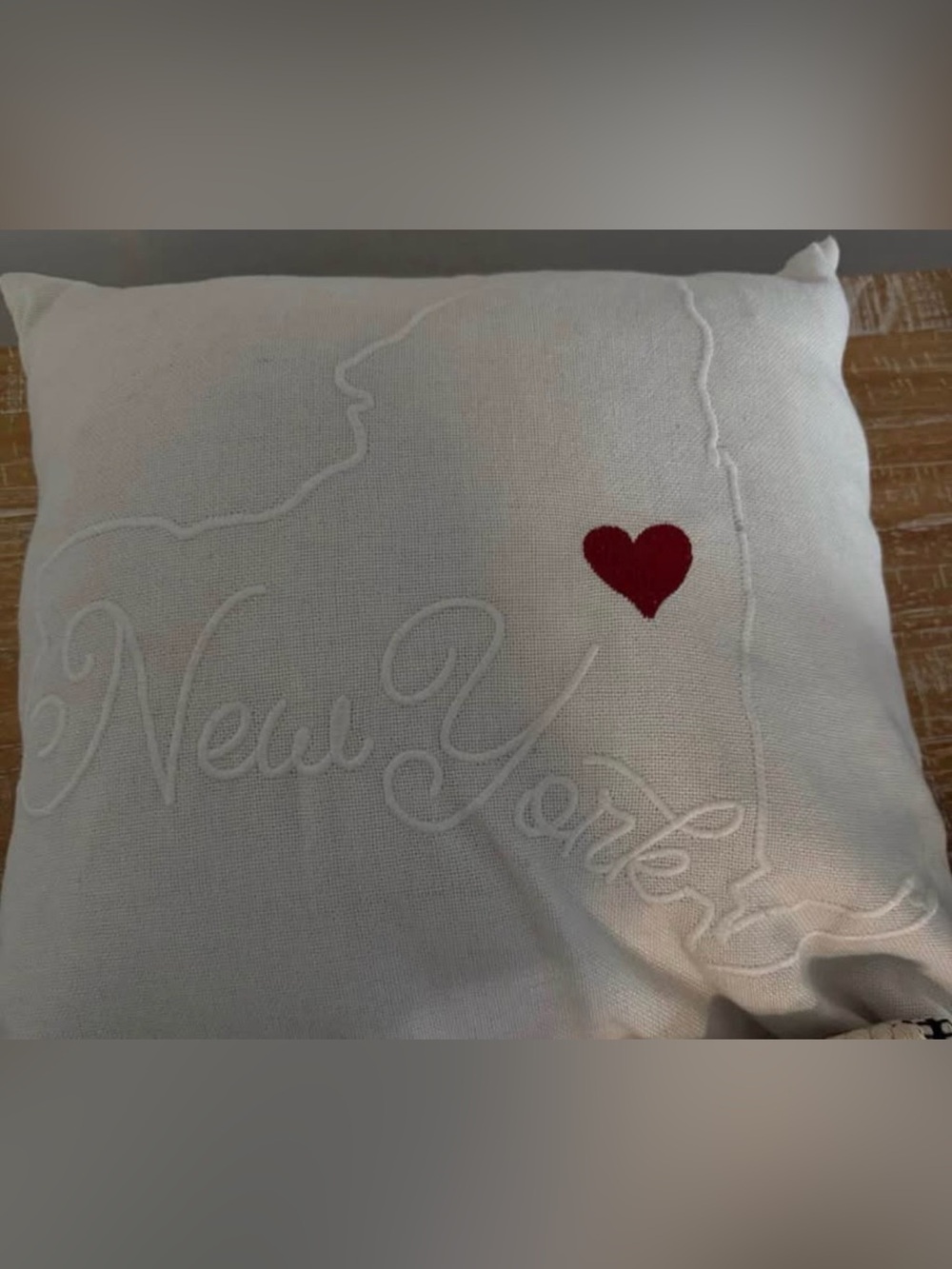 Embroidered 'New Yorkers' Decorative Pillow with Red Heart